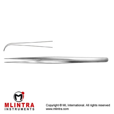 Vise Micro Jeweller Forcep Curved - With Plateau Stainless Steel, 13.5 cm - 5 1/4" Tip Size 0.3 mm